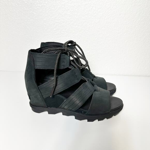 Sorel Womens Joanie II Lace Up Gladiator Wedge Sandals in Black Size 8.5 - Picture 7 of 10